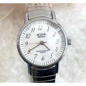 Indiglo Acqua BACK LIT! Silver Toned Stretch Vintage Wristwatch - 23mm - WORKS!